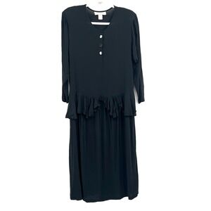 Vintage Janice Mccarty black witchy whimsigoth lagenlook whimsical dress 90s L
